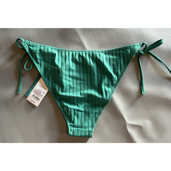 NEW Shade & Shore String Hi leg Extra Cheeky Bikini Bottom Ribbed Emerald - Picture 2 of 5